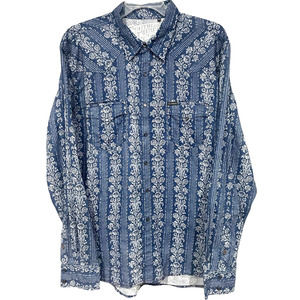 Southern Thread Men's XXL LS Top Blue Striped / Floral Pearl Snap Button Western